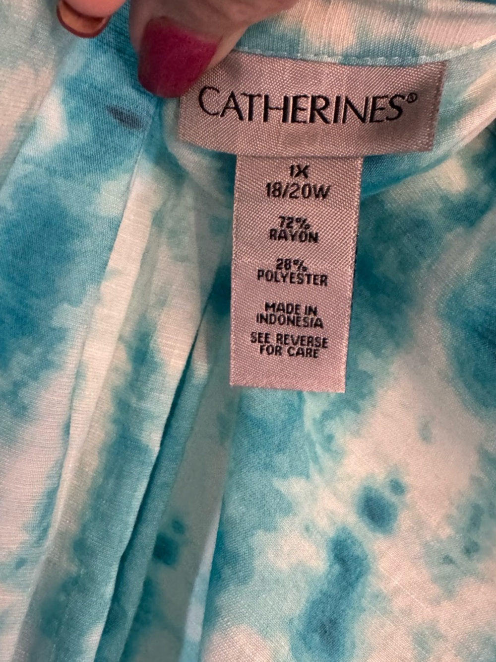 Catherine's Teal/White Tie-Dye Sleeveless Button Front Top   PLUS: 1X   #13 - Picture 7 of 8